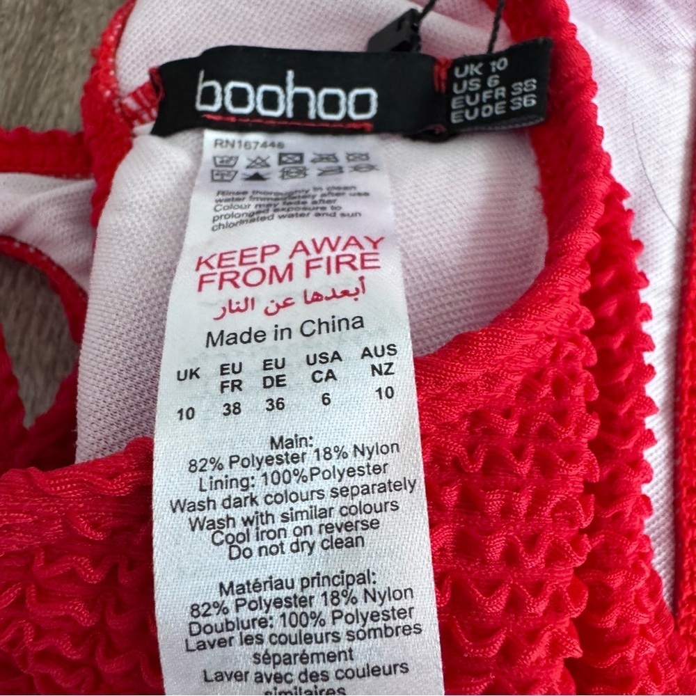 NWT! Boohoo Red Textured Scoop Neck Bralette Bikini Top - Picture 2 of 8